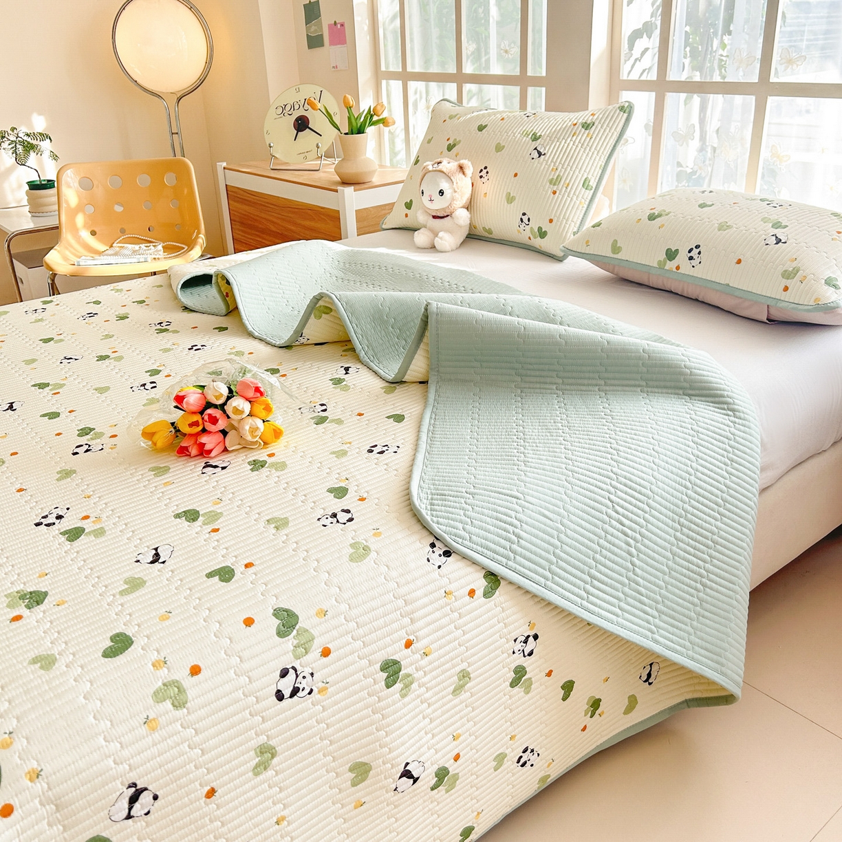 恒尚居2025新款全棉床盖春秋印花床单纯棉床垫床褥垫-跑量（四季款）卡通 纯棉四季款-小熊猫