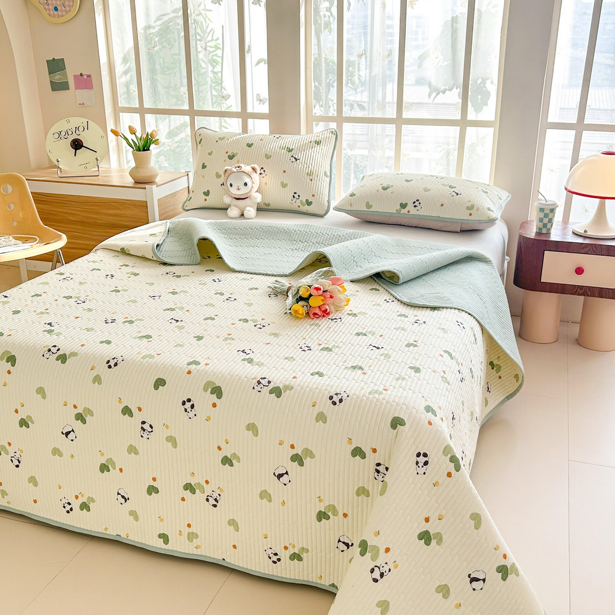 91家纺网 家纺一手货源 找家纺 恒尚居2025新款全棉床盖春秋印花床单纯棉床垫床褥垫-跑量（四季款）卡通 纯棉四季款-小熊猫