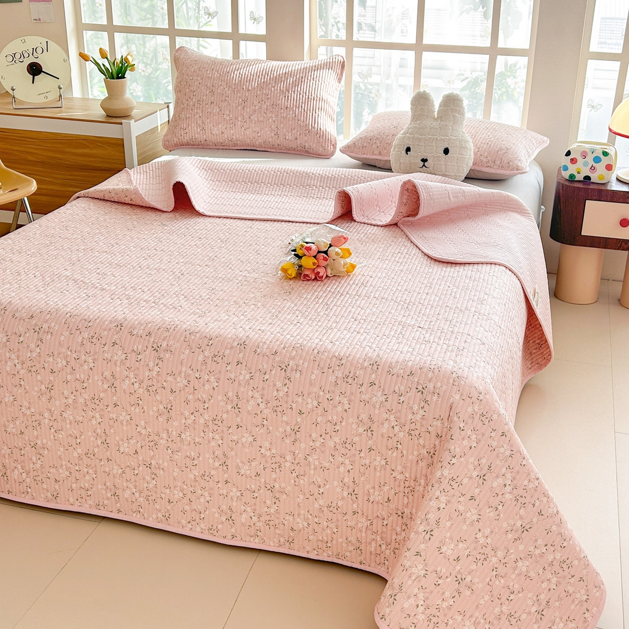 91家纺网 家纺一手货源 找家纺 恒尚居2025新款全棉床盖春秋印花床单纯棉床垫床褥垫-跑量（四季款）卡通 纯棉四季款-樱花灿灿