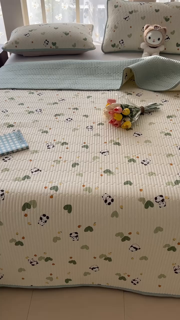 91家纺网 家纺一手货源 找家纺 恒尚居2025新款全棉床盖春秋印花床单纯棉床垫床褥垫-跑量（四季款）卡通 纯棉四季款-小熊猫