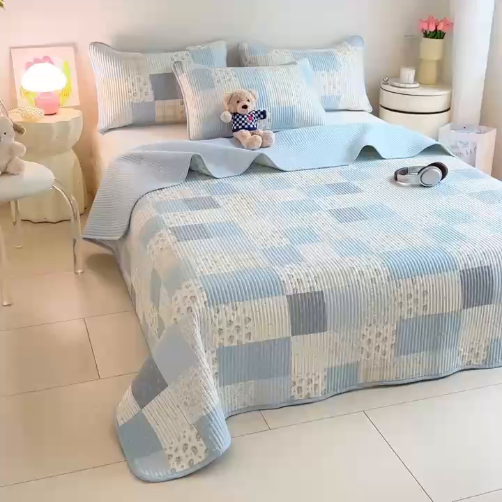 91家纺网 家纺一手货源 找家纺 恒尚居2025新款全棉床盖春秋印花床单纯棉床垫床褥垫-跑量（四季款）卡通 纯棉四季款-芳菲-蓝