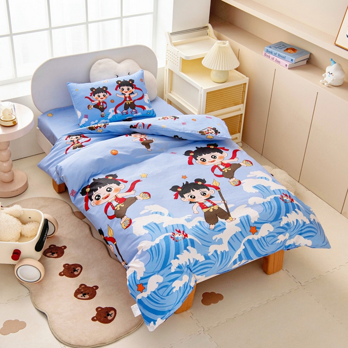 91家纺网 家纺一手货源 找家纺 乐秀 2025新款40S全棉13372幼儿园三件套六件套 小哪吒