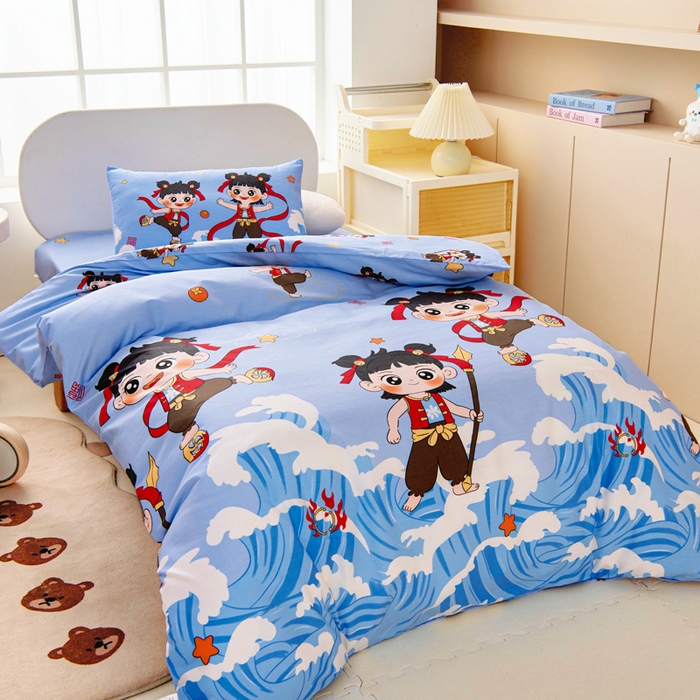 91家纺网 家纺一手货源 找家纺 乐秀 2025新款40S全棉13372幼儿园三件套六件套 小哪吒