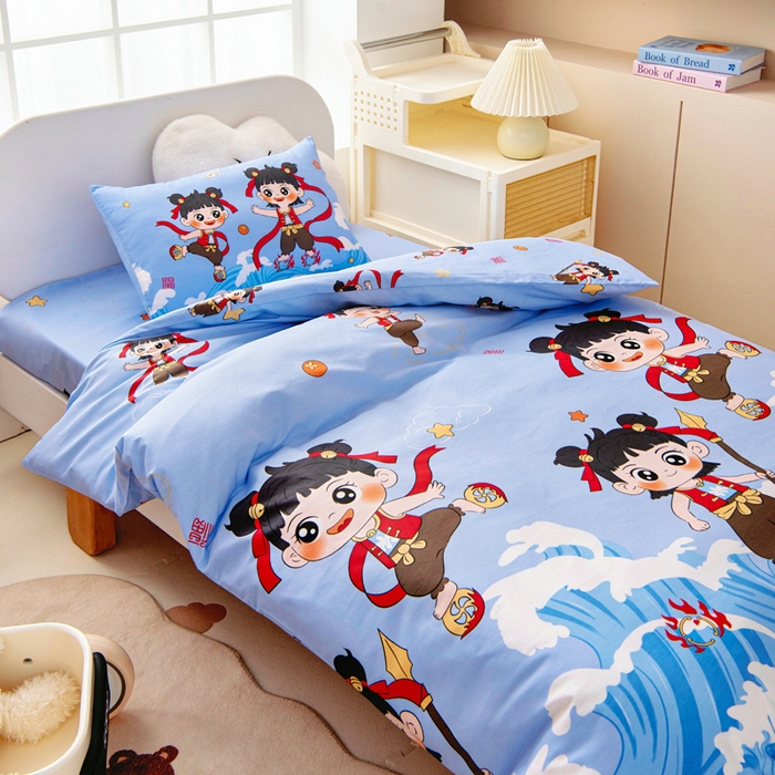 91家纺网 家纺一手货源 找家纺 乐秀 2025新款40S全棉13372幼儿园三件套六件套 小哪吒