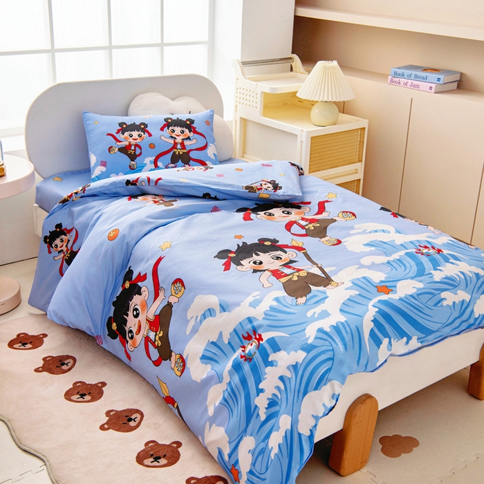 91家纺网 家纺一手货源 找家纺 乐秀 2025新款40S全棉13372幼儿园三件套六件套 小哪吒