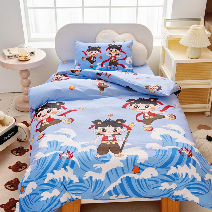 91家纺网 家纺一手货源 找家纺 乐秀 2025新款40S全棉13372幼儿园三件套六件套 小哪吒