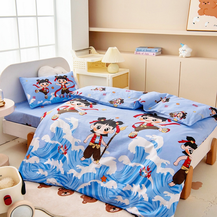 91家纺网 家纺一手货源 找家纺 乐秀 2025新款40S全棉13372幼儿园三件套六件套 小哪吒