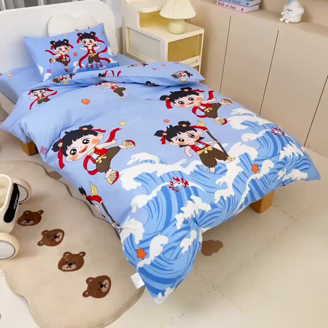 91家纺网 家纺一手货源 找家纺 乐秀 2025新款40S全棉13372幼儿园三件套六件套 小哪吒