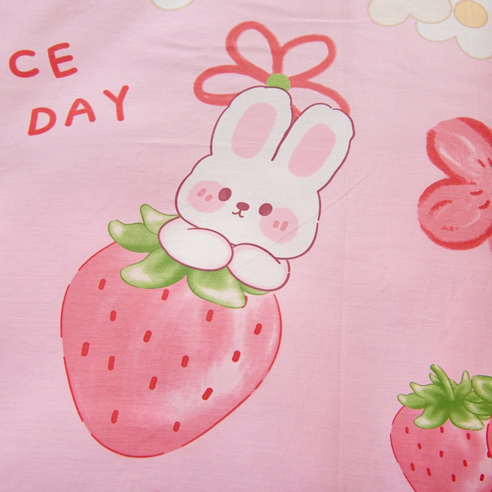 91家纺网 家纺一手货源 找家纺 乐秀 2025新款40S全棉13372幼儿园三件套六件套 草莓小兔