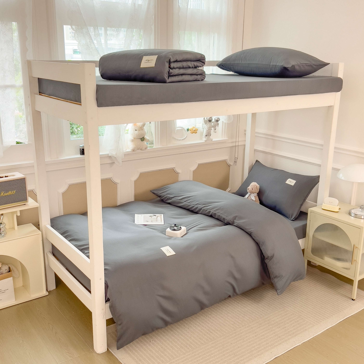 91家纺网 家纺一手货源 找家纺 宝士康家纺 2025春夏新款简约水洗棉学生三件套宿舍三件套上下铺三件套套件学生六件套套件（床单款） 低调灰