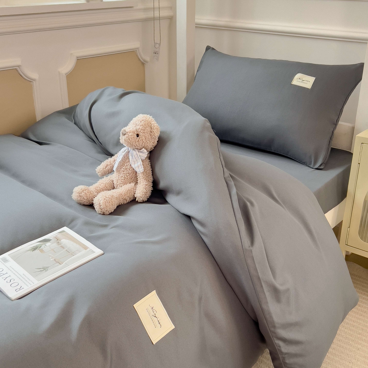 91家纺网 家纺一手货源 找家纺 宝士康家纺 2025春夏新款简约水洗棉学生三件套宿舍三件套上下铺三件套套件学生六件套套件（床单款） 低调灰