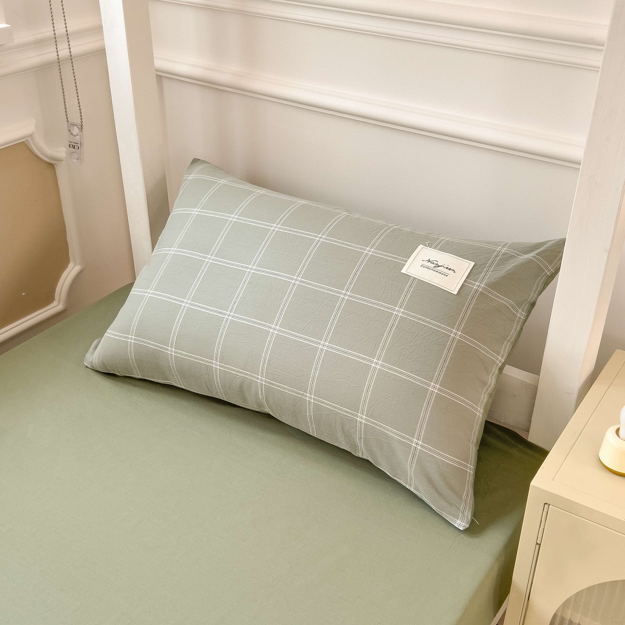 91家纺网 家纺一手货源 找家纺 宝士康家纺 2025春夏新款简约水洗棉学生三件套宿舍三件套上下铺三件套套件学生六件套套件（床单款） 格韵绿