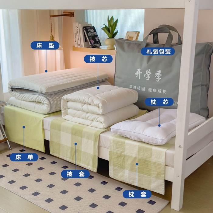 宝士康家纺 2025春夏新款简约水洗棉学生三件套宿舍三件套上下铺三件套套件学生六件套套件（床单款） 清雅中格