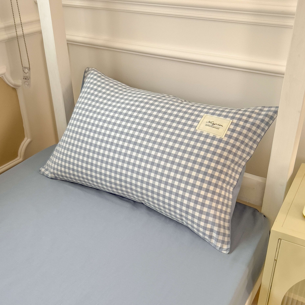 91家纺网 家纺一手货源 找家纺 宝士康家纺 2025春夏新款简约水洗棉学生三件套宿舍三件套上下铺三件套套件学生六件套套件（床单款） 天蓝小格