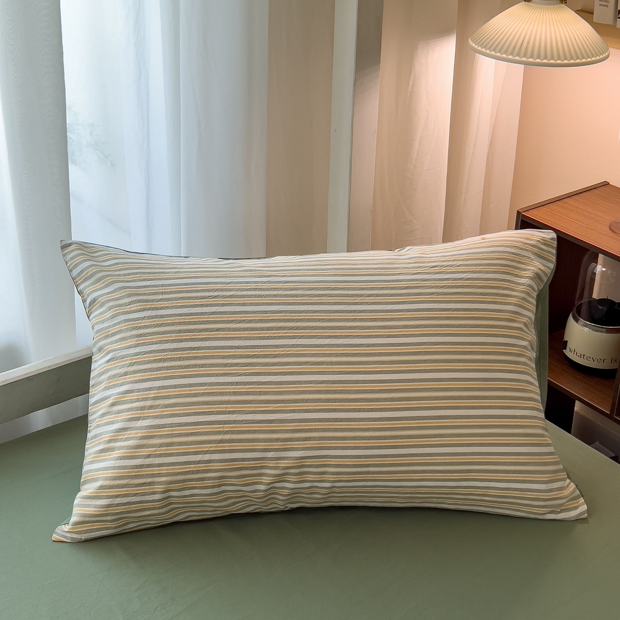 91家纺网 家纺一手货源 找家纺 宝士康家纺 2025春夏新款简约水洗棉学生三件套宿舍三件套上下铺三件套套件学生六件套套件（床单款） 小绿条