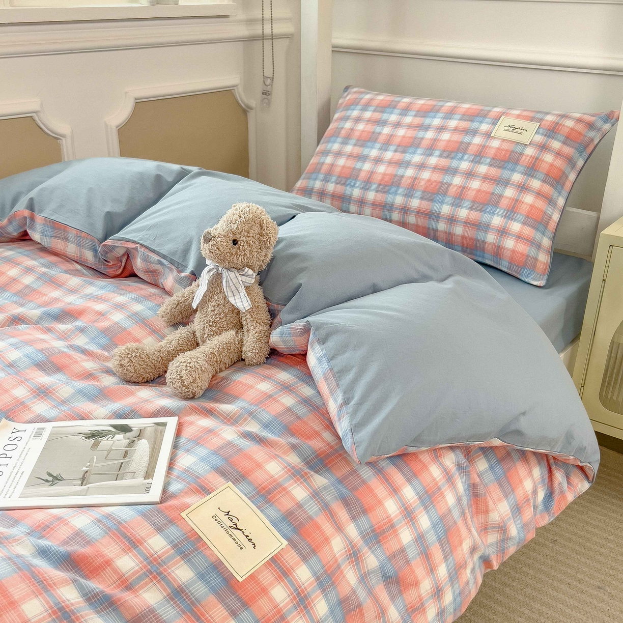 91家纺网 家纺一手货源 找家纺 宝士康家纺 2025春夏新款简约水洗棉学生三件套宿舍三件套上下铺三件套套件学生六件套套件（床单款） 炫彩格