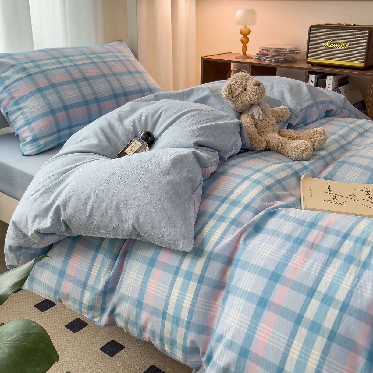 91家纺网 家纺一手货源 找家纺 宝士康家纺 2025春夏新款简约水洗棉学生三件套宿舍三件套上下铺三件套套件学生六件套套件（床单款） 英伦蓝