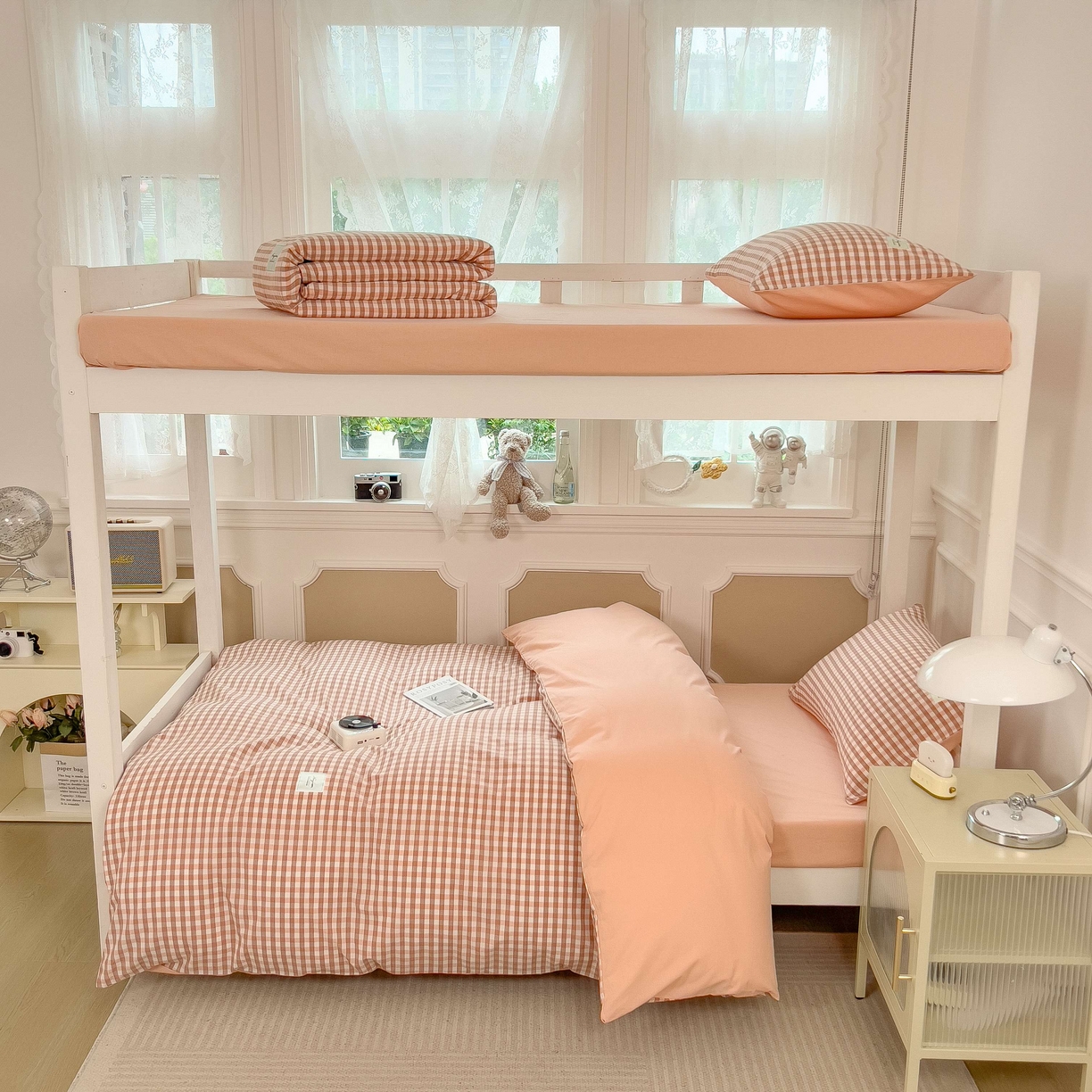 91家纺网 家纺一手货源 找家纺 宝士康家纺 2025春夏新款简约水洗棉学生三件套宿舍三件套上下铺三件套套件学生六件套套件（床单款） 玉小格