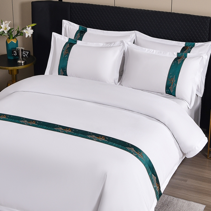 91家纺网 家纺一手货源 找家纺 中乾酒店布草工厂店 2025新款120克加密织带款酒店四件套 林深见鹿