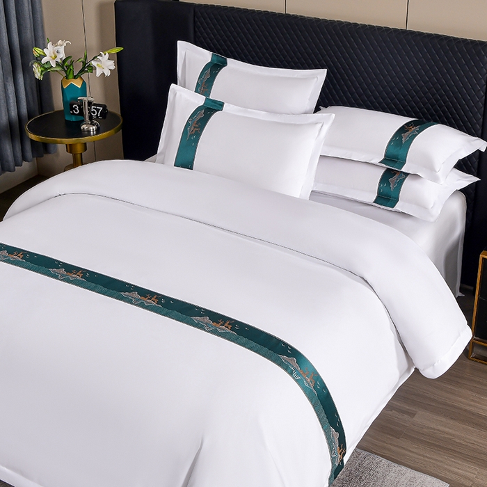 91家纺网 家纺一手货源 找家纺 中乾酒店布草工厂店 2025新款120克加密织带款酒店四件套 林深见鹿