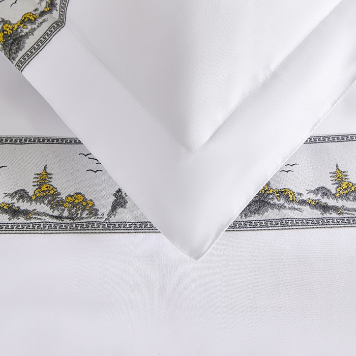 91家纺网 家纺一手货源 找家纺 中乾酒店布草工厂店 2025新款120克加密织带款酒店四件套 水墨江南