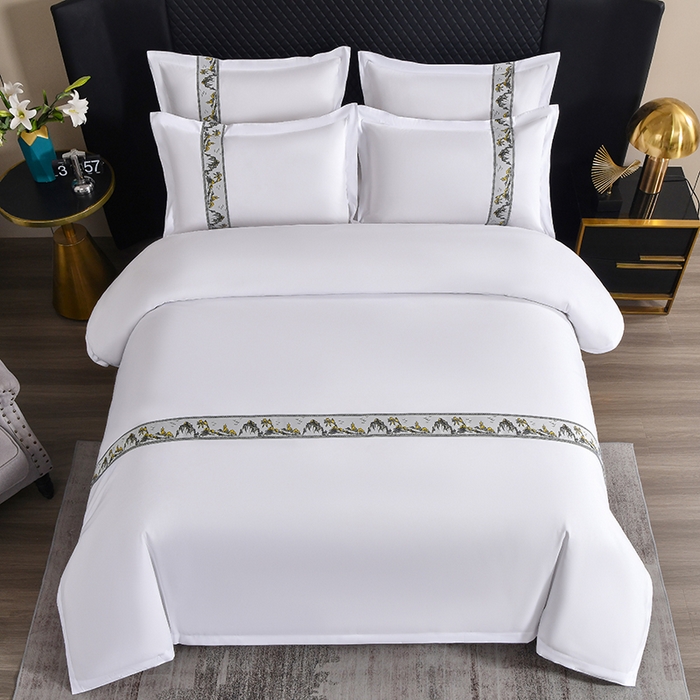 91家纺网 家纺一手货源 找家纺 中乾酒店布草工厂店 2025新款120克加密织带款酒店四件套 水墨江南