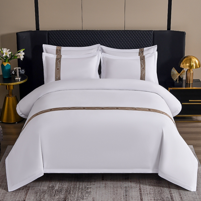 91家纺网 家纺一手货源 找家纺 中乾酒店布草工厂店 2025新款120克加密织带款酒店四件套 丝蕴流年