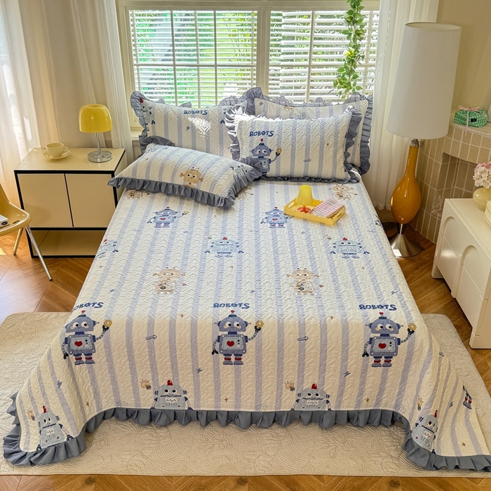 91家纺网 家纺一手货源 找家纺 美达 2025新款全棉夹棉床褥床盖 蓝星绮梦