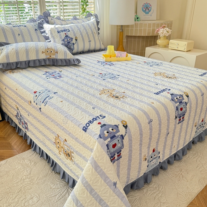 91家纺网 家纺一手货源 找家纺 美达 2025新款全棉夹棉床褥床盖 蓝星绮梦