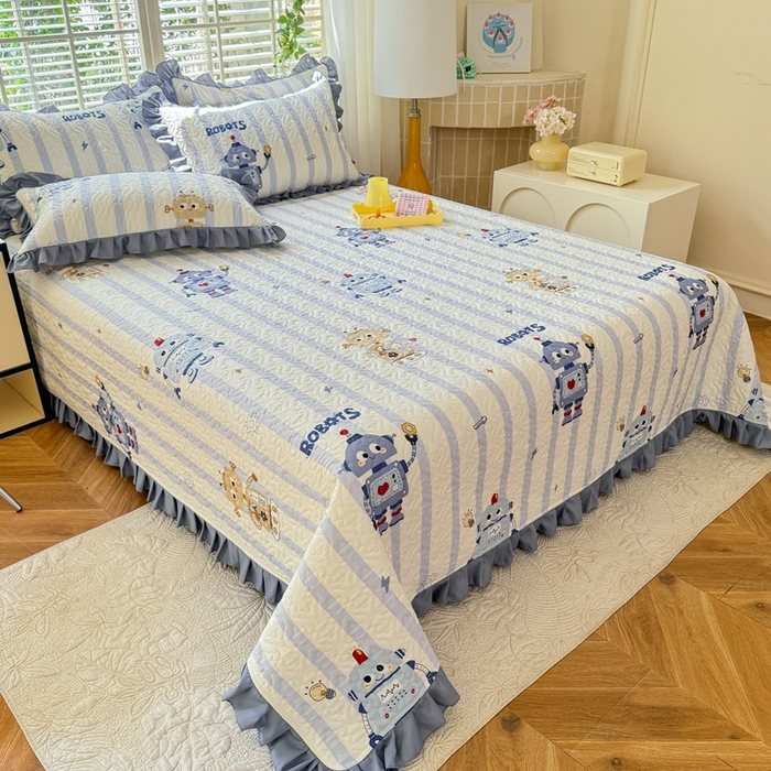 91家纺网 家纺一手货源 找家纺 美达 2025新款全棉夹棉床褥床盖 蓝星绮梦