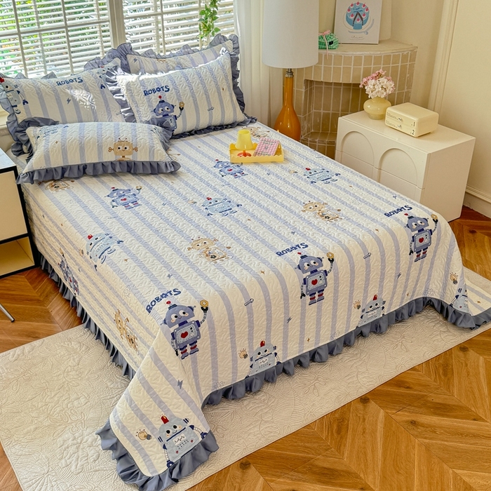 91家纺网 家纺一手货源 找家纺 美达 2025新款全棉夹棉床褥床盖 蓝星绮梦