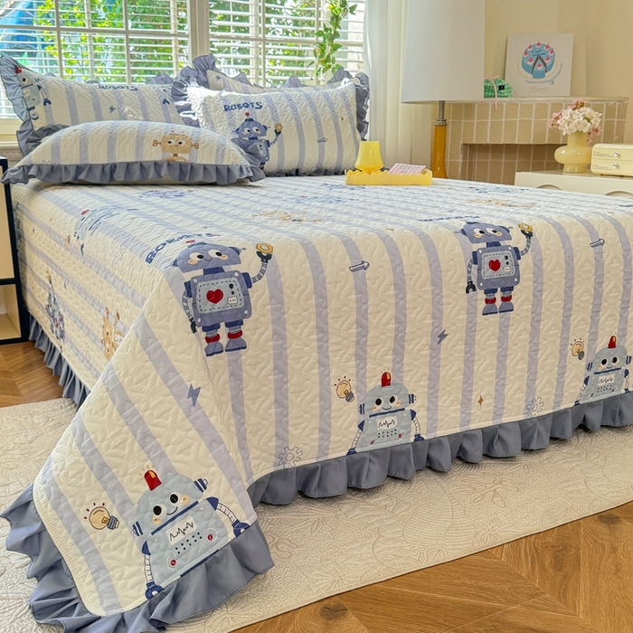 91家纺网 家纺一手货源 找家纺 美达 2025新款全棉夹棉床褥床盖 蓝星绮梦