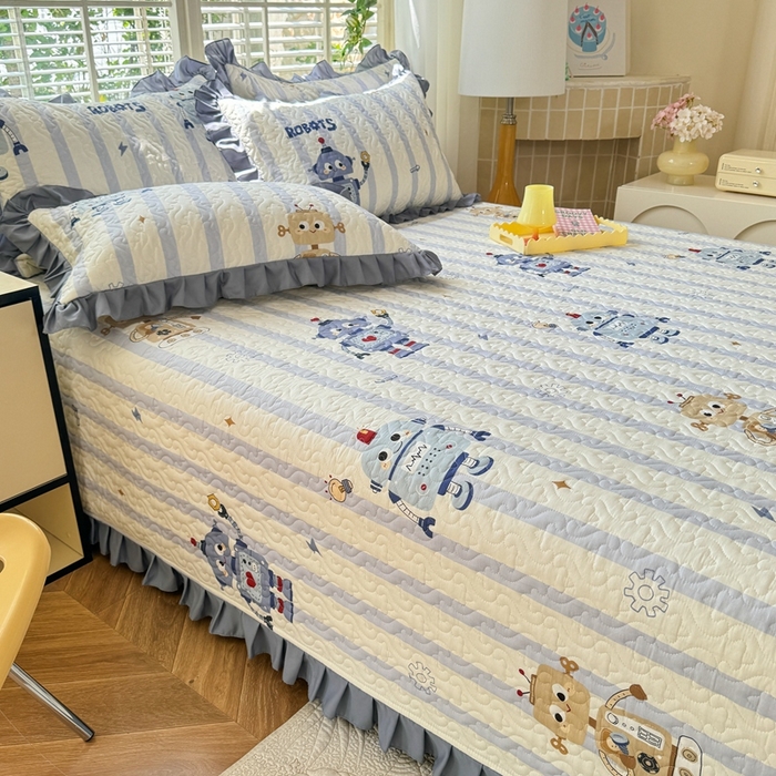 91家纺网 家纺一手货源 找家纺 美达 2025新款全棉夹棉床褥床盖 蓝星绮梦