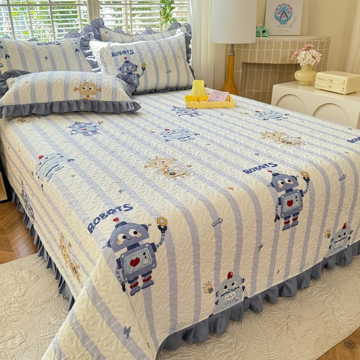 91家纺网 家纺一手货源 找家纺 美达 2025新款全棉夹棉床褥床盖 蓝星绮梦