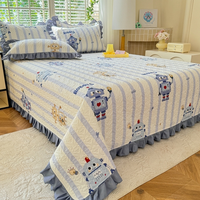 91家纺网 家纺一手货源 找家纺 美达 2025新款全棉夹棉床褥床盖 蓝星绮梦