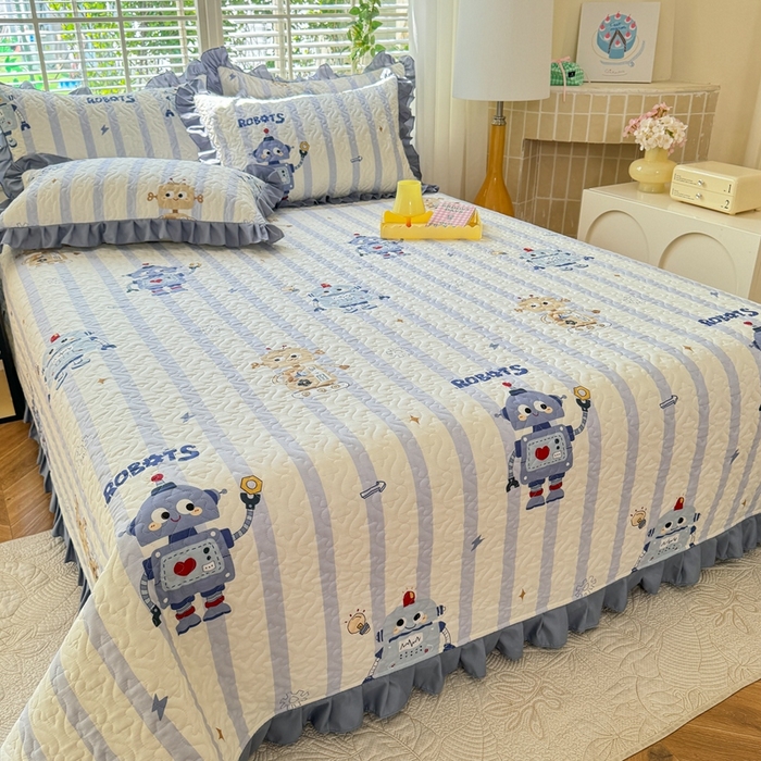 91家纺网 家纺一手货源 找家纺 美达 2025新款全棉夹棉床褥床盖 蓝星绮梦