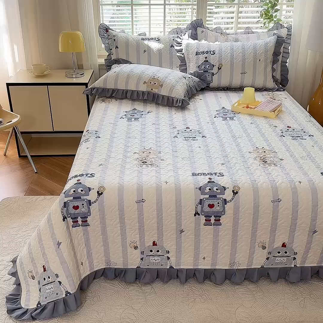 91家纺网 家纺一手货源 找家纺 美达 2025新款全棉夹棉床褥床盖 蓝星绮梦