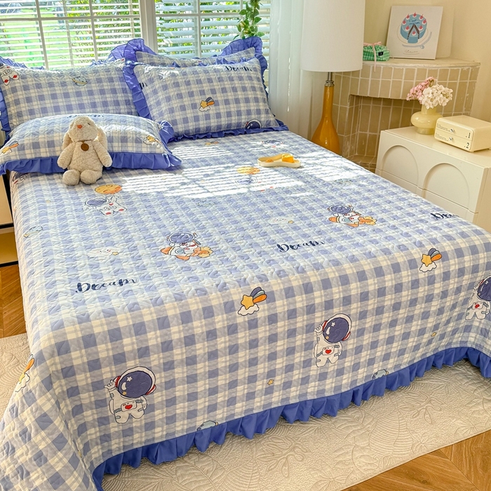 91家纺网 家纺一手货源 找家纺 美达 2025新款全棉夹棉床褥床盖 太空驿站