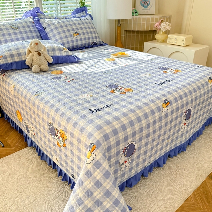 91家纺网 家纺一手货源 找家纺 美达 2025新款全棉夹棉床褥床盖 太空驿站