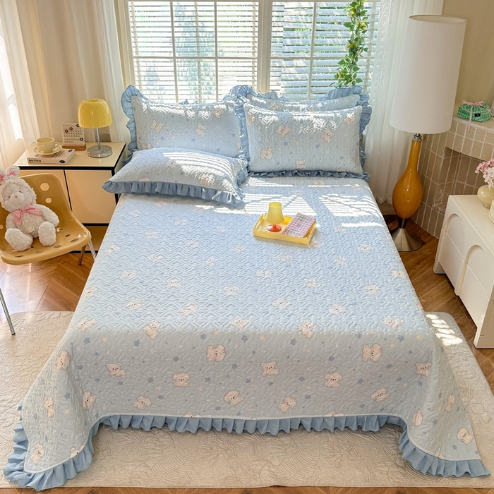 美达2025新款全棉夹棉床褥床盖 小甜心-兰