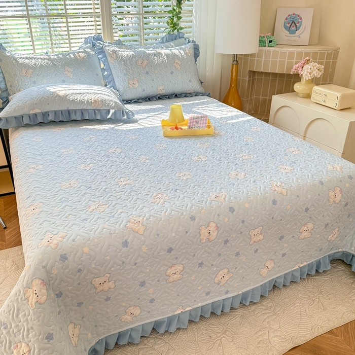 91家纺网 家纺一手货源 找家纺 美达 2025新款全棉夹棉床褥床盖 小甜心-兰