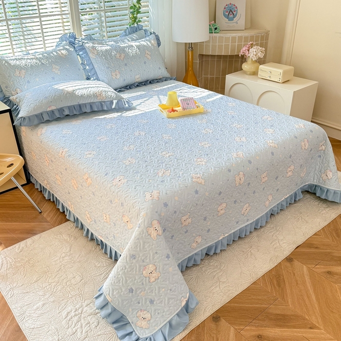 91家纺网 家纺一手货源 找家纺 美达 2025新款全棉夹棉床褥床盖 小甜心-兰