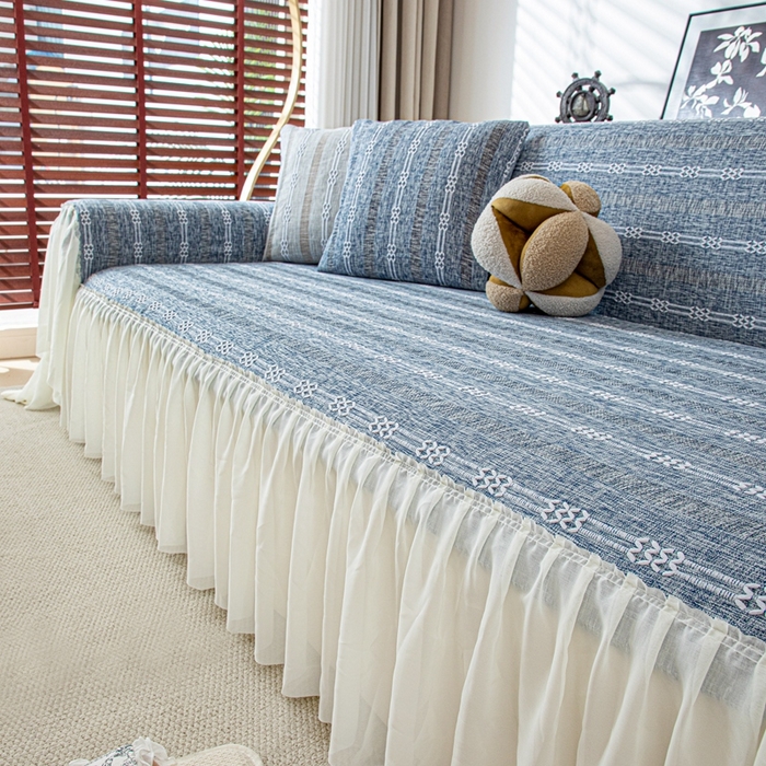 91家纺网 家纺一手货源 找家纺 沐沐2026新款桃苏沙发巾 蓝色