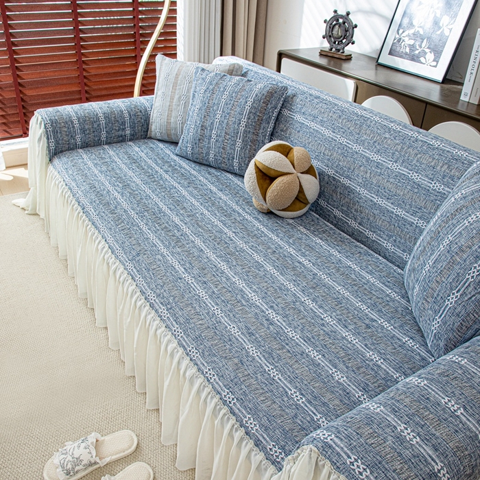 91家纺网 家纺一手货源 找家纺 沐沐2026新款桃苏沙发巾 蓝色