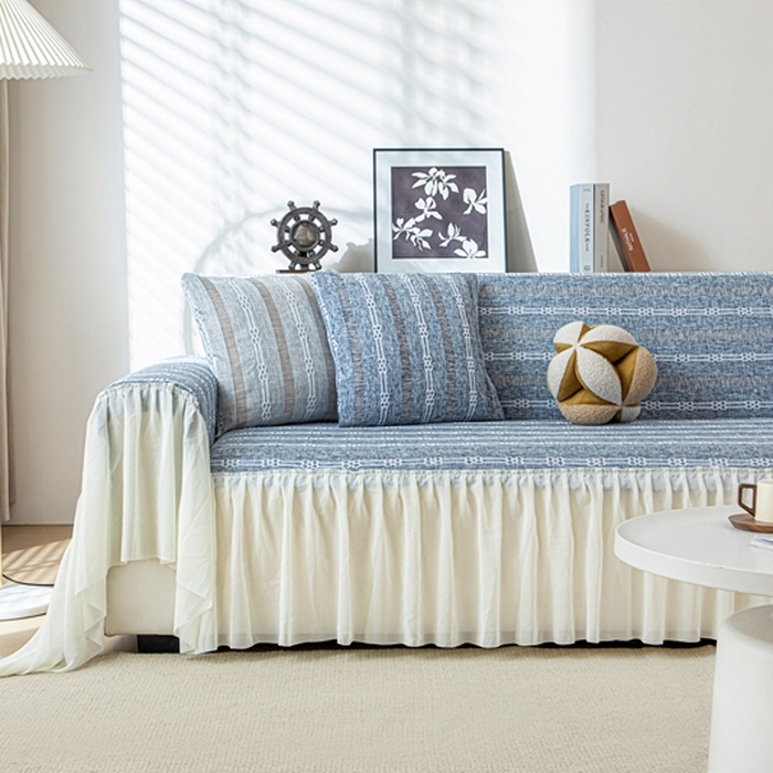 91家纺网 家纺一手货源 找家纺 沐沐2026新款桃苏沙发巾 蓝色