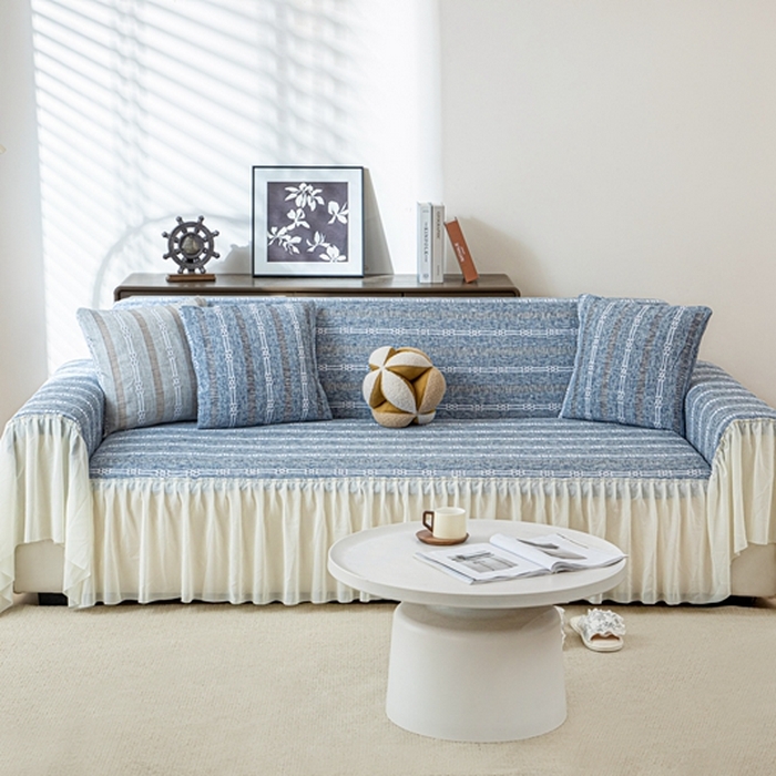 91家纺网 家纺一手货源 找家纺 沐沐2026新款桃苏沙发巾 蓝色