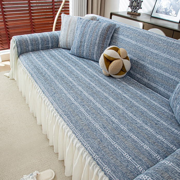 91家纺网 家纺一手货源 找家纺 沐沐2026新款桃苏沙发巾 蓝色