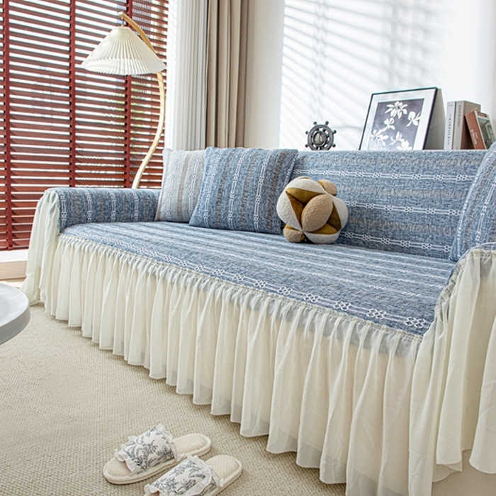 91家纺网 家纺一手货源 找家纺 沐沐2026新款桃苏沙发巾 蓝色