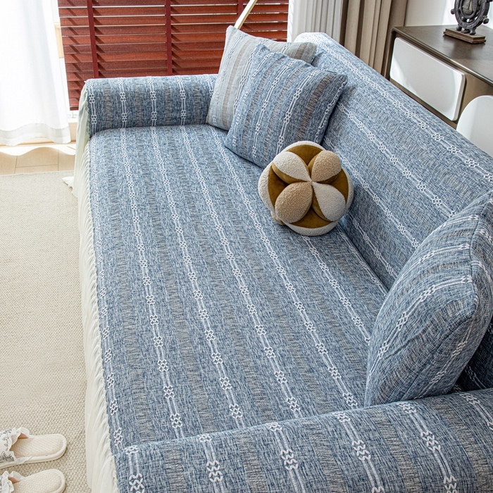 91家纺网 家纺一手货源 找家纺 沐沐2026新款桃苏沙发巾 蓝色