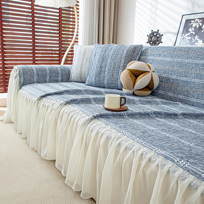 91家纺网 家纺一手货源 找家纺 沐沐2026新款桃苏沙发巾 蓝色